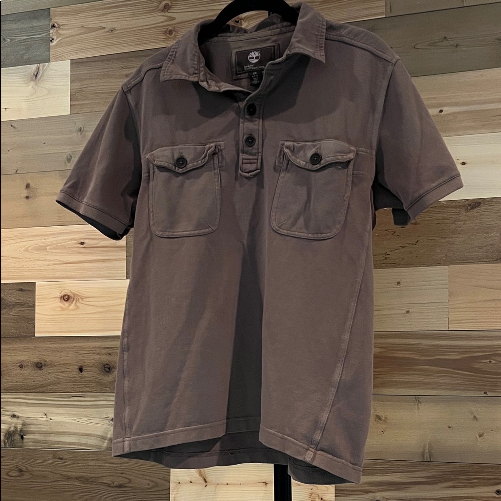 Timberland Men's Slim Fit Casual Brown Button-Down Shirt